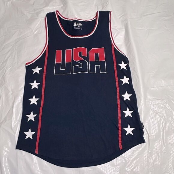 Brooklyn Cloth Blue USA Tank Top with Stars size Large - Picture 1 of 10
